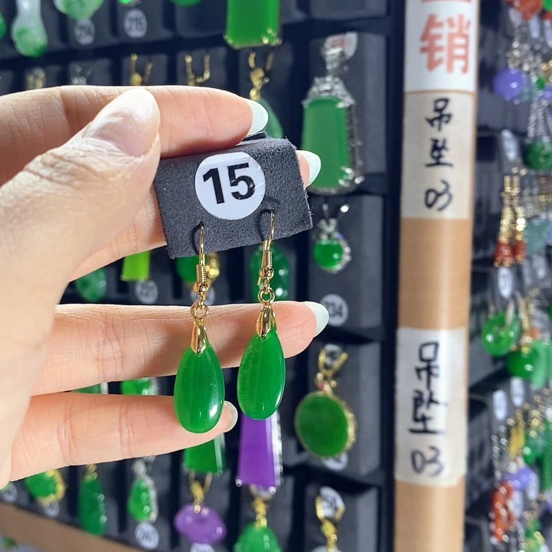 翡翠银S925镶嵌耳饰15