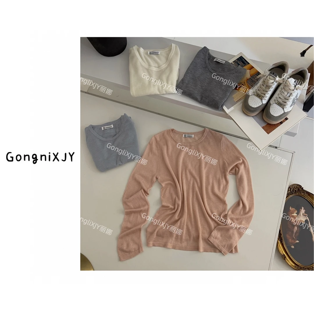 【LINA·GXY】樱花心情  四色软糯净版圆领微透打底上衣