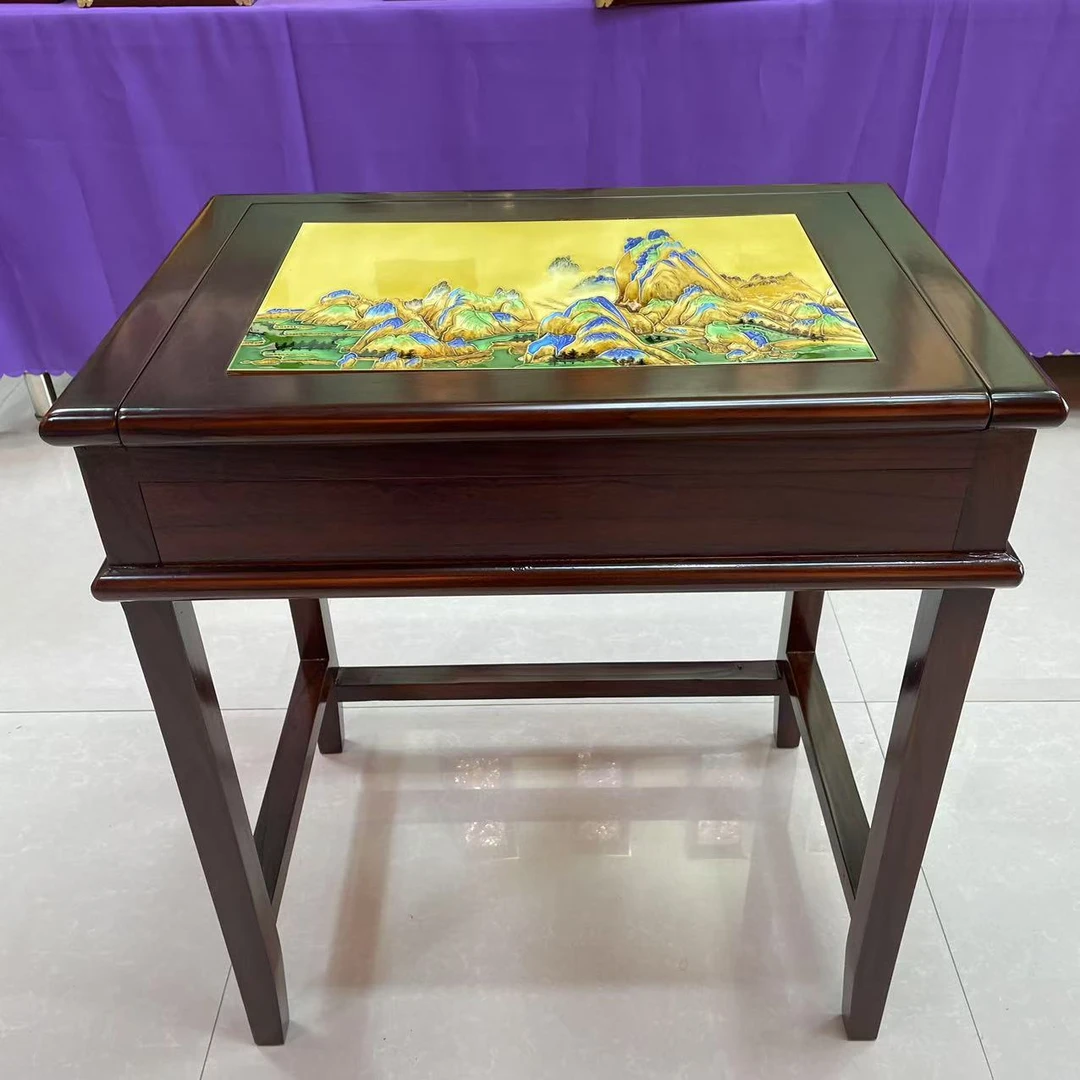 新年瓷板画简约多功能办公桌化妆台一体收纳柜客厅家用木质瓷器