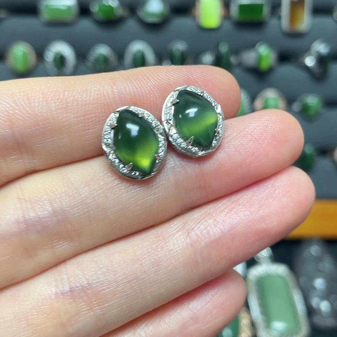 吊坠(不含链)银S925镶嵌和田玉（碧玉）