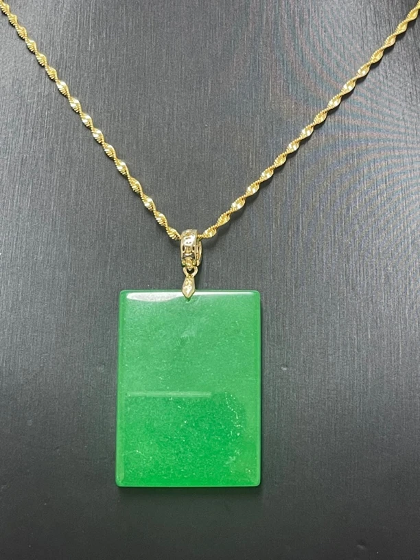 翡翠无事牌吊坠14k金