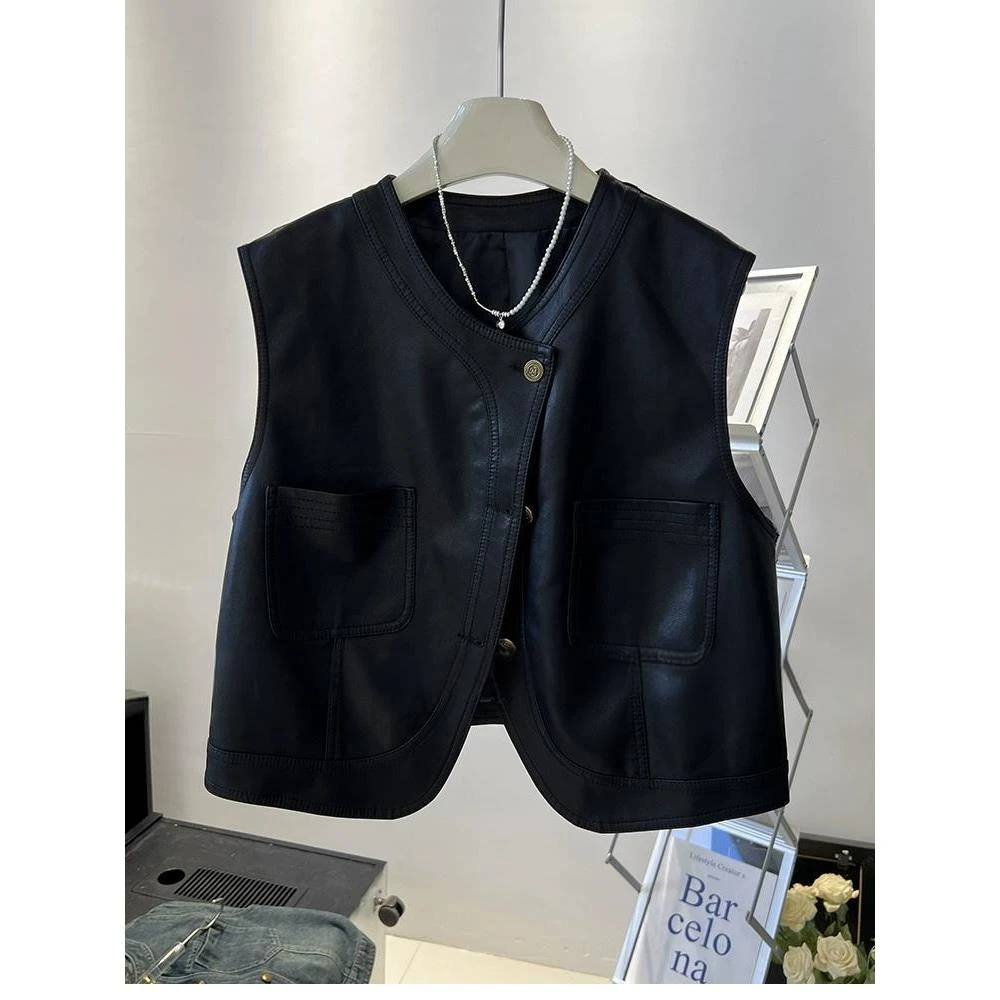 pu皮马甲女短款爆款秋季新款韩系穿搭机车服无袖背心马夹外套上衣