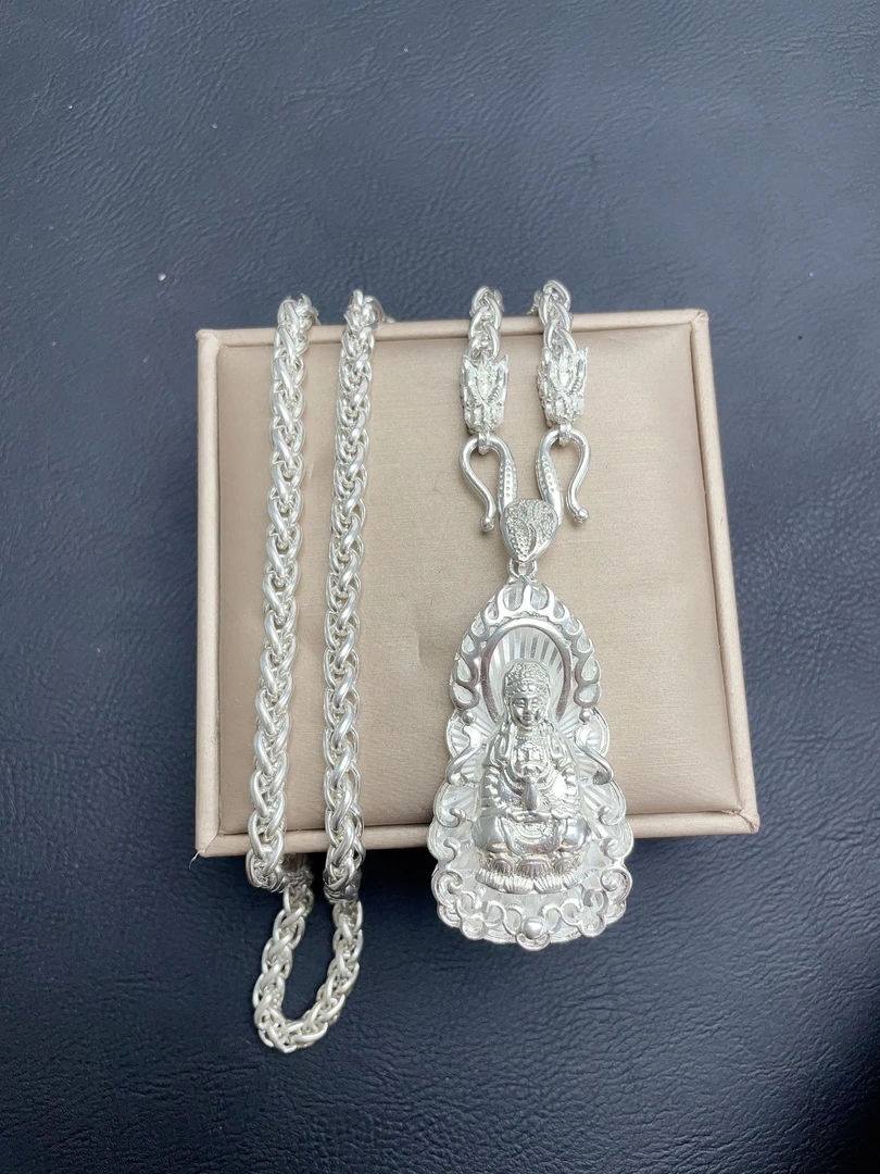 坠链均足银 观音+龙骨项链足银纯银999    链坠均足银