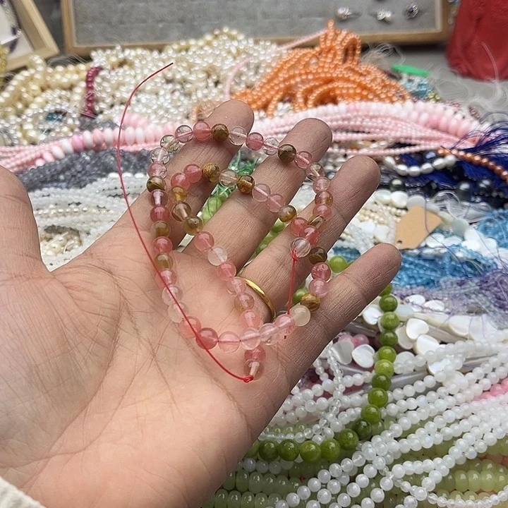 玛瑙/玉髓珠宝半成品未镶嵌一条6mm西瓜皮