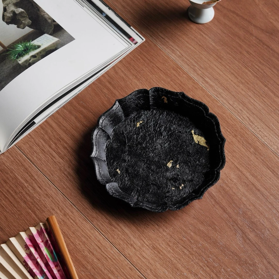 【茶席天团再添一丽人】 葵口大漆帖金紫光檀木胎纯手作茶盘 点心盘