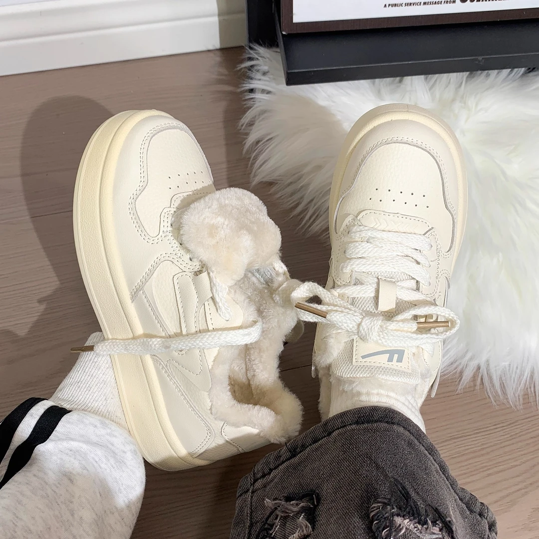 回力加绒加厚女鞋2025新款冬季户外保暖二棉鞋厚底小白鞋运动板鞋