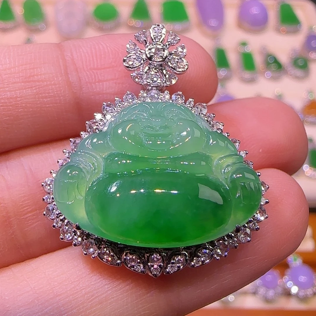 翡翠18K金镶嵌吊坠(不含链)