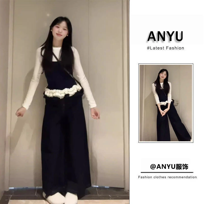 大码女装春季套装女2025新款洋气假两件上衣收腰显瘦阔腿裤两件套