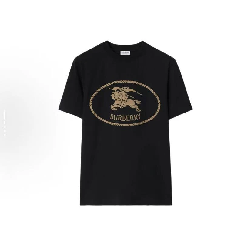 BURBERRY/博柏利 SS25 棉质罗纹针织领口T恤 男款2531006/009黑色