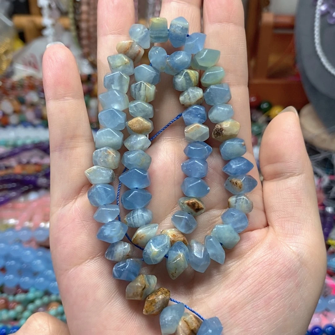 玛瑙/玉髓合金珠宝半成品蓝方解冲角一条卡11mm
