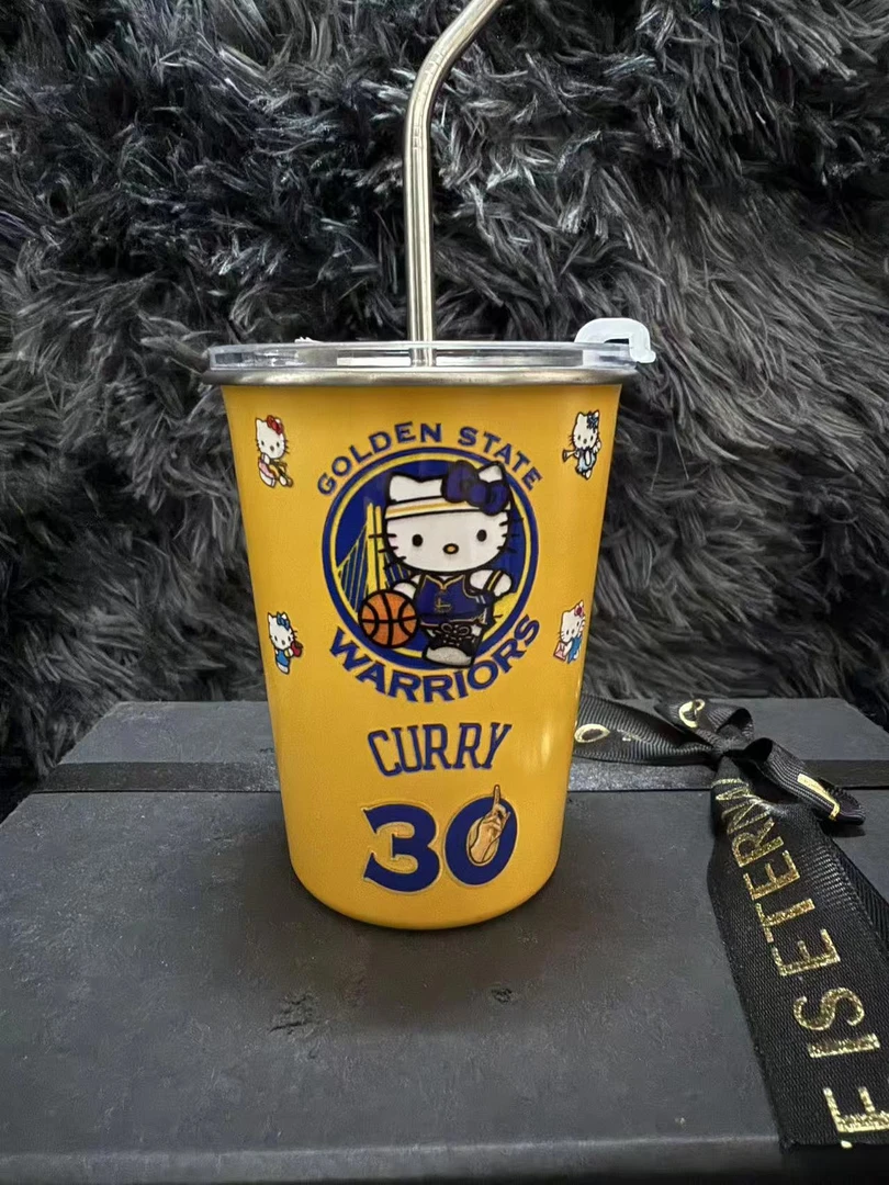库里水杯卡通kt猫黄色水杯 夏日可乐杯 篮球球迷用品周边礼物