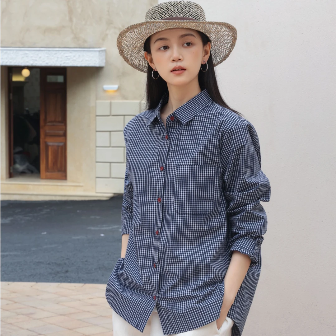 麻享【常青格·衬衫】轻奢高级感减龄纯棉格子衬衣外套女款FSY50917