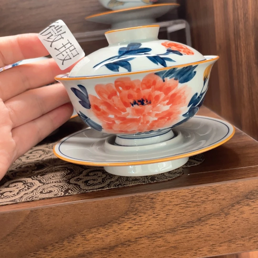 釉下手绘茶具微瑕