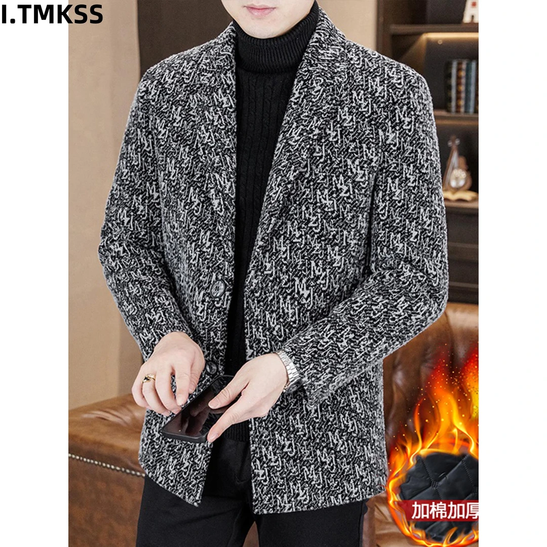 毛呢大衣男秋冬季2026新款潮牌高级感加棉加厚中长款西装呢子外套