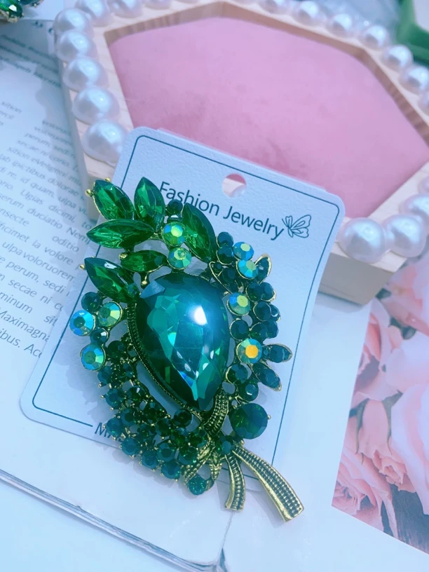 合金玻璃胸针 绿色妈妈款胸针