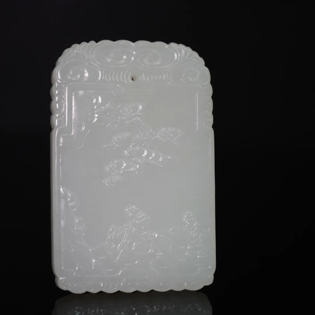 清中期和田玉人物诗文牌/352894/收藏/传承/【友谊文物商店】