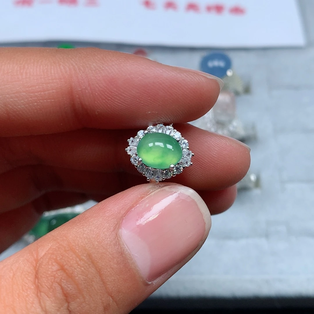 翡翠戒指银S925镶嵌56号