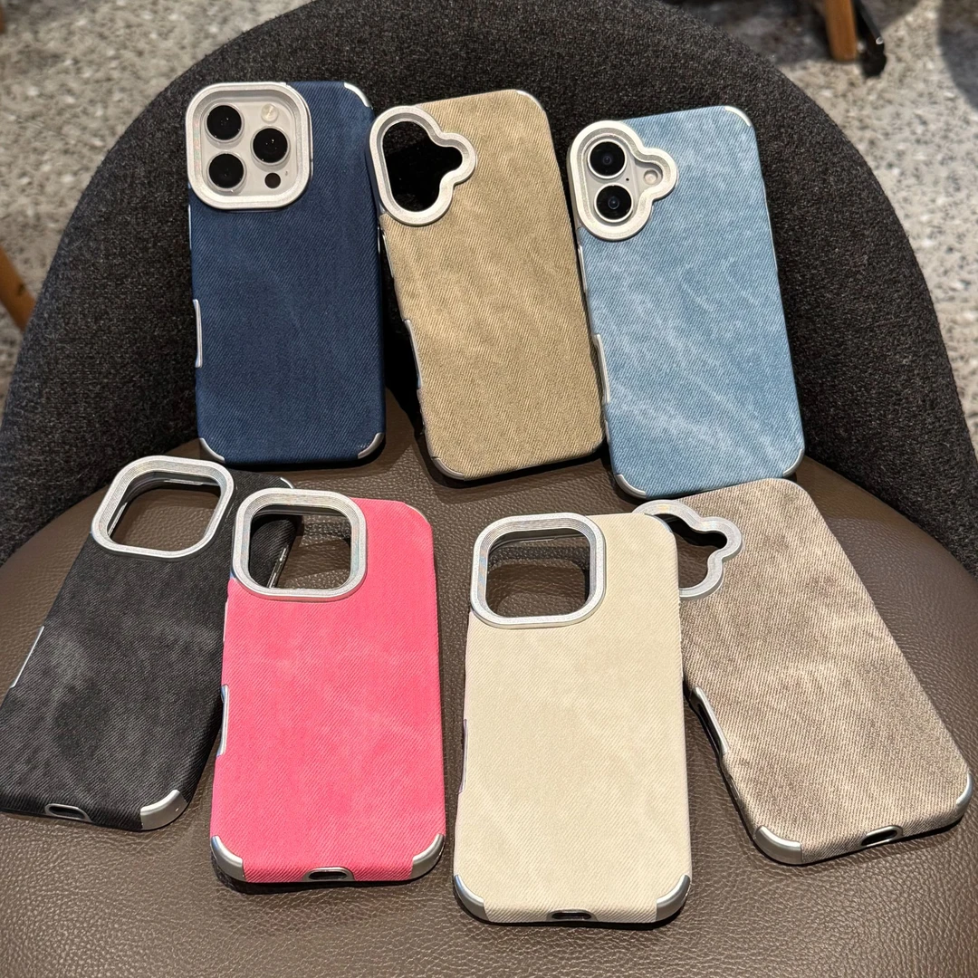飞虎胜复古高颜值牛仔纹适用苹果16promax电镀手机壳iPhone15软14