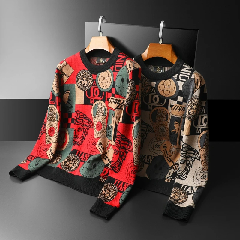 路茨梅帕秋冬季潮圆毛衣男士时尚潮流青年打底衫高端大码针织衫