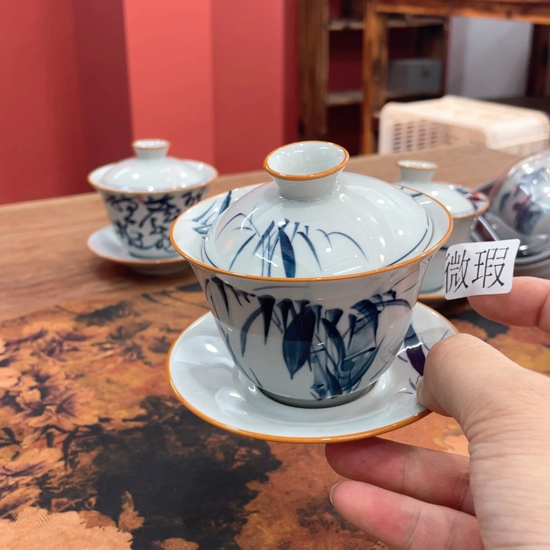 釉下手绘茶具微瑕直播间样品