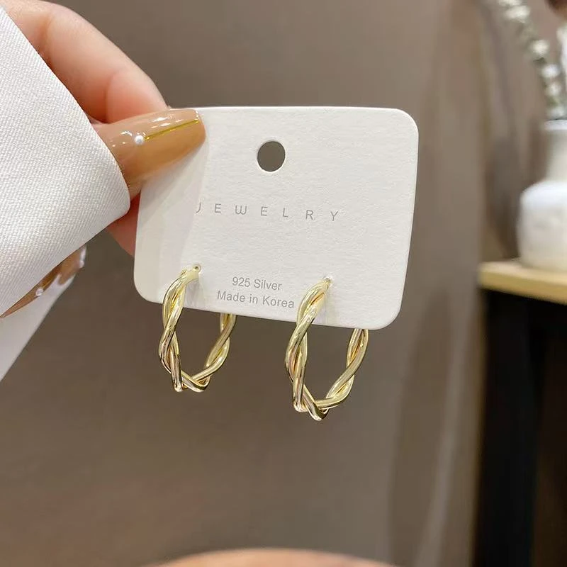 合金耳饰 日韩设计感麻花圆圈耳环女简约设计感冷淡耳钉P1039