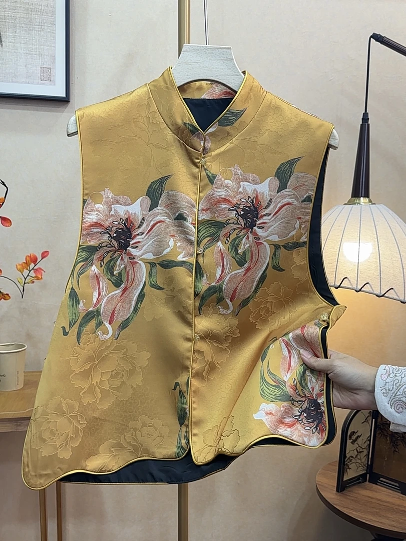 中国风文艺风奢华风马夹提花常规优雅风百搭时尚女款马甲804