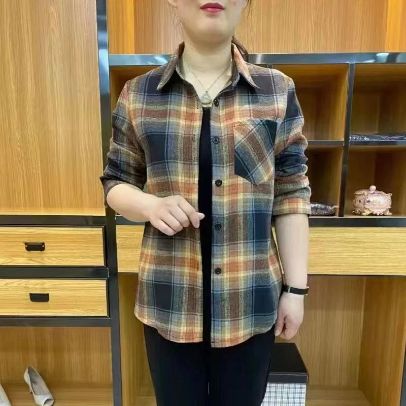 洋气女士宽松修身妈妈装显瘦衬衣长袖衬衫