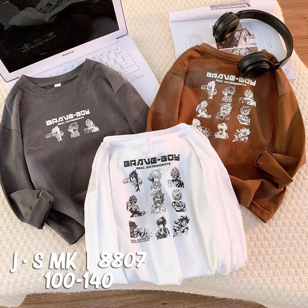 男童长袖春秋卡通动漫透气童装通用数字字母T恤圆领