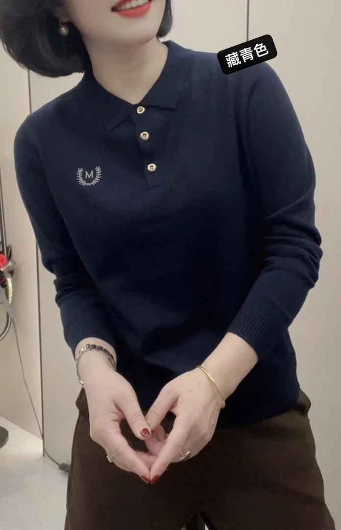 安潮秀A 2031早春新款时尚百搭翻领针织毛衫