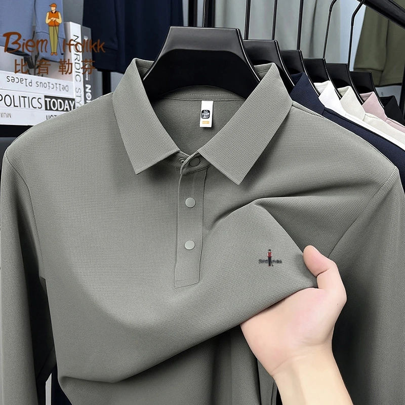 秋冬新款男士长袖POLO衫高端商务休闲无痕免烫纯色保暖刺绣T恤潮