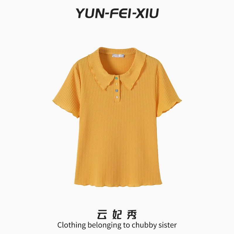 云妃秀大码女装T恤简约纯色气质遮肉透气百搭上衣时尚韩版夏9959