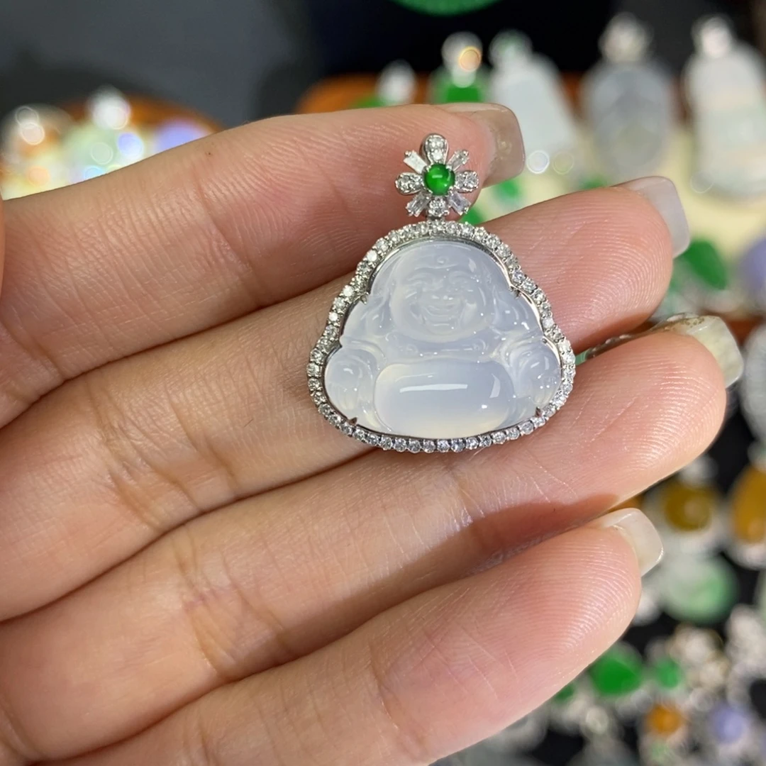 翡翠18K金镶嵌颈饰A货翡翠