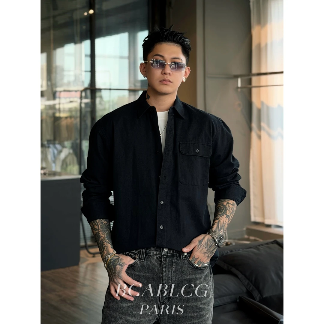 【秋冬新款】400G重磅纯棉简约口袋工装长袖男士衬衫百搭痞帅外套衫