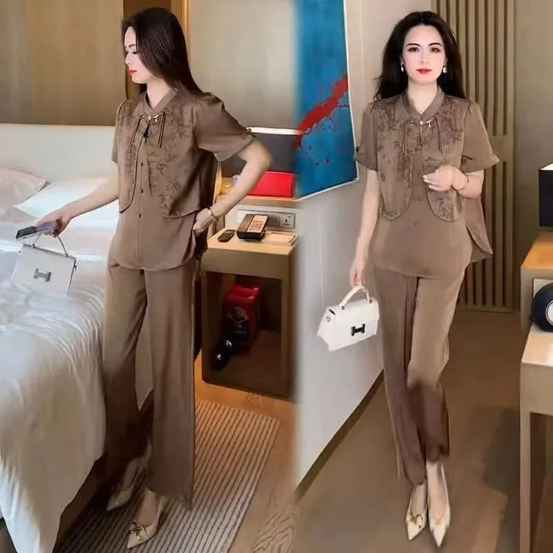 高档夏季套装2025爆款显瘦休闲套装新款气质新中式洋气短袖两件套