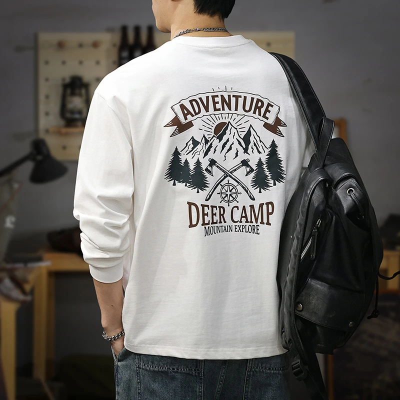 MR.MUDI/穆迪先生美式印花长袖T恤男秋季新款休闲宽松纯棉打底衫