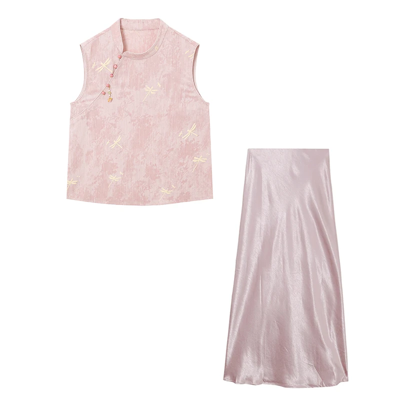 2025超火夏装一整套高级感清冷感禅意新中式国风上衣半裙两件套装