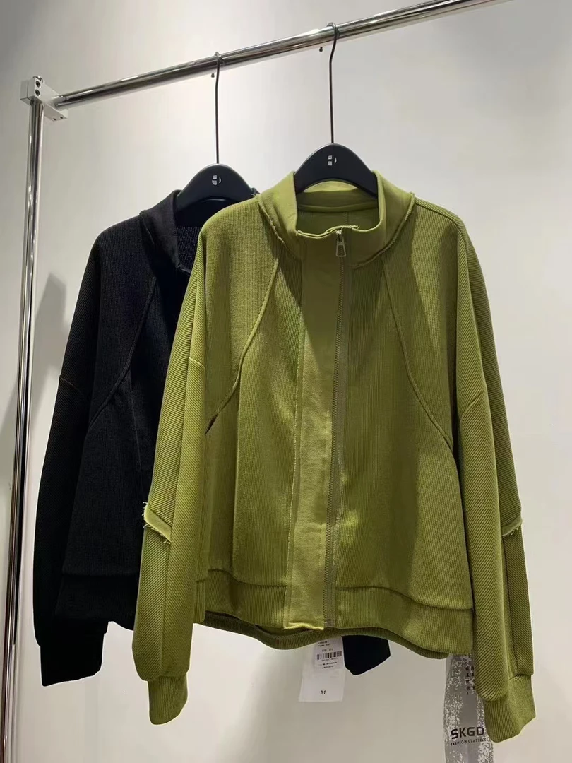 SKGD#89817春秋福利拉链插肩袖外套，衣长：62cm