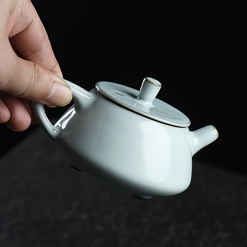 凝香阁 茶养开片铁胎天青汝窑小石瓢壶 陶瓷功夫家用日式泡茶单壶