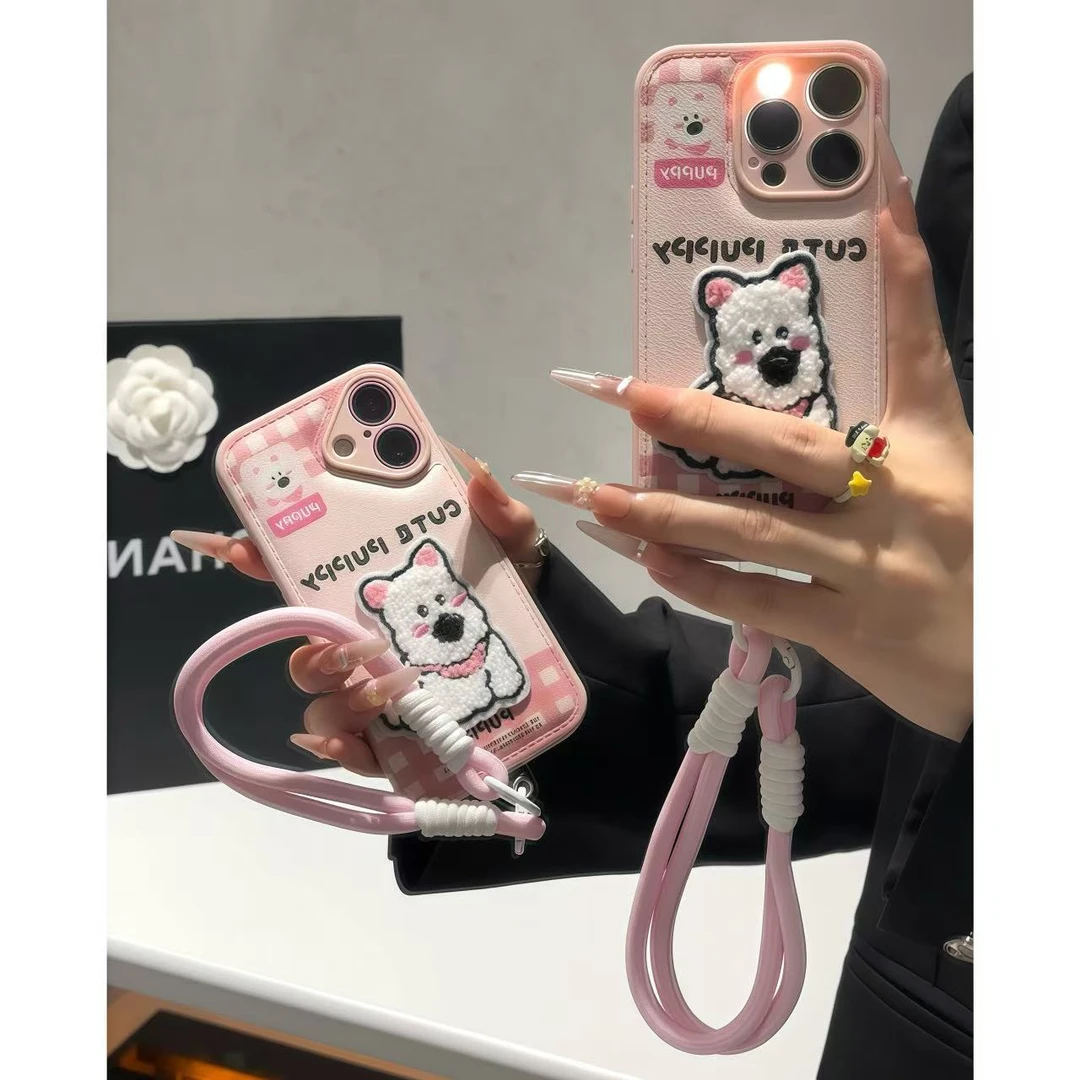 cute西高地挂绳适用iPhone苹果16promax手机壳华为vivo小米15oppo