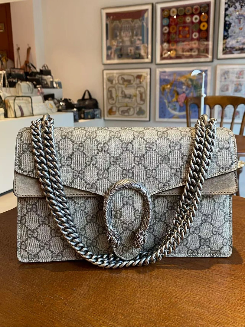 99新 GUCCI/古驰 大力中古/中号焦糖酒神链条单肩包