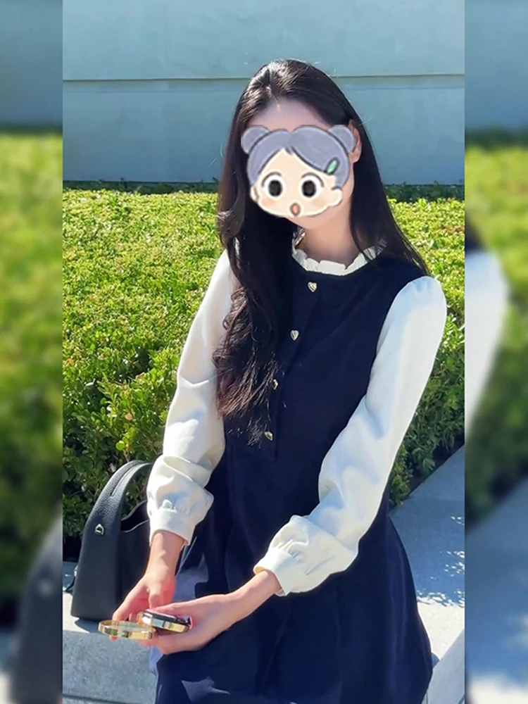 大码法式小香风假两件连衣裙女秋季胖mm显瘦气质轻熟漂亮中长裙子