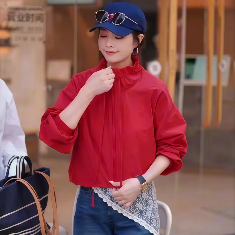 穿搭明艳高档系拍照正品100%防骑车透气防紫外线立领冲锋衣防晒衣