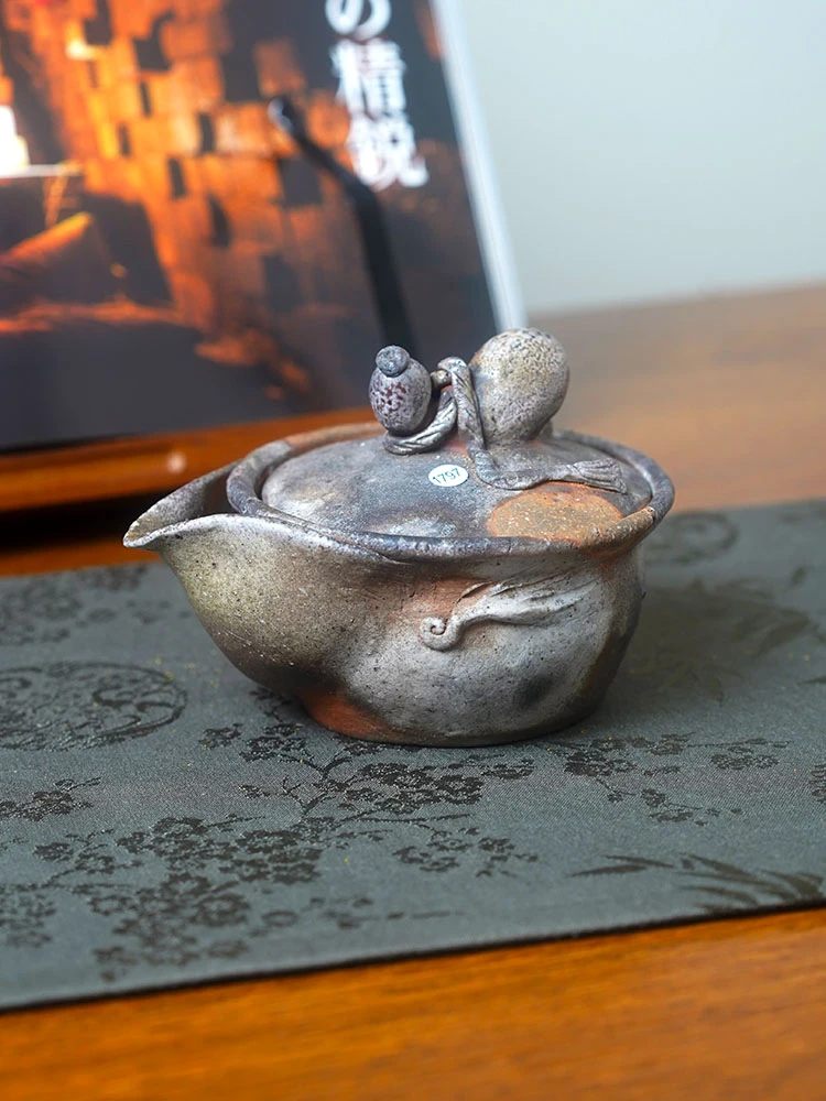 伊禾集物 日本备前烧匠人柴冈信义作品 手捻葫芦宝瓶 泡茶器