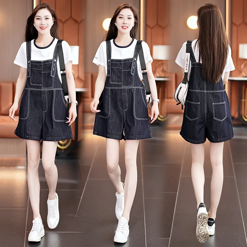 牛仔背带短裤套装洋气减龄女2025新款夏季小个子穿搭一整套两件套