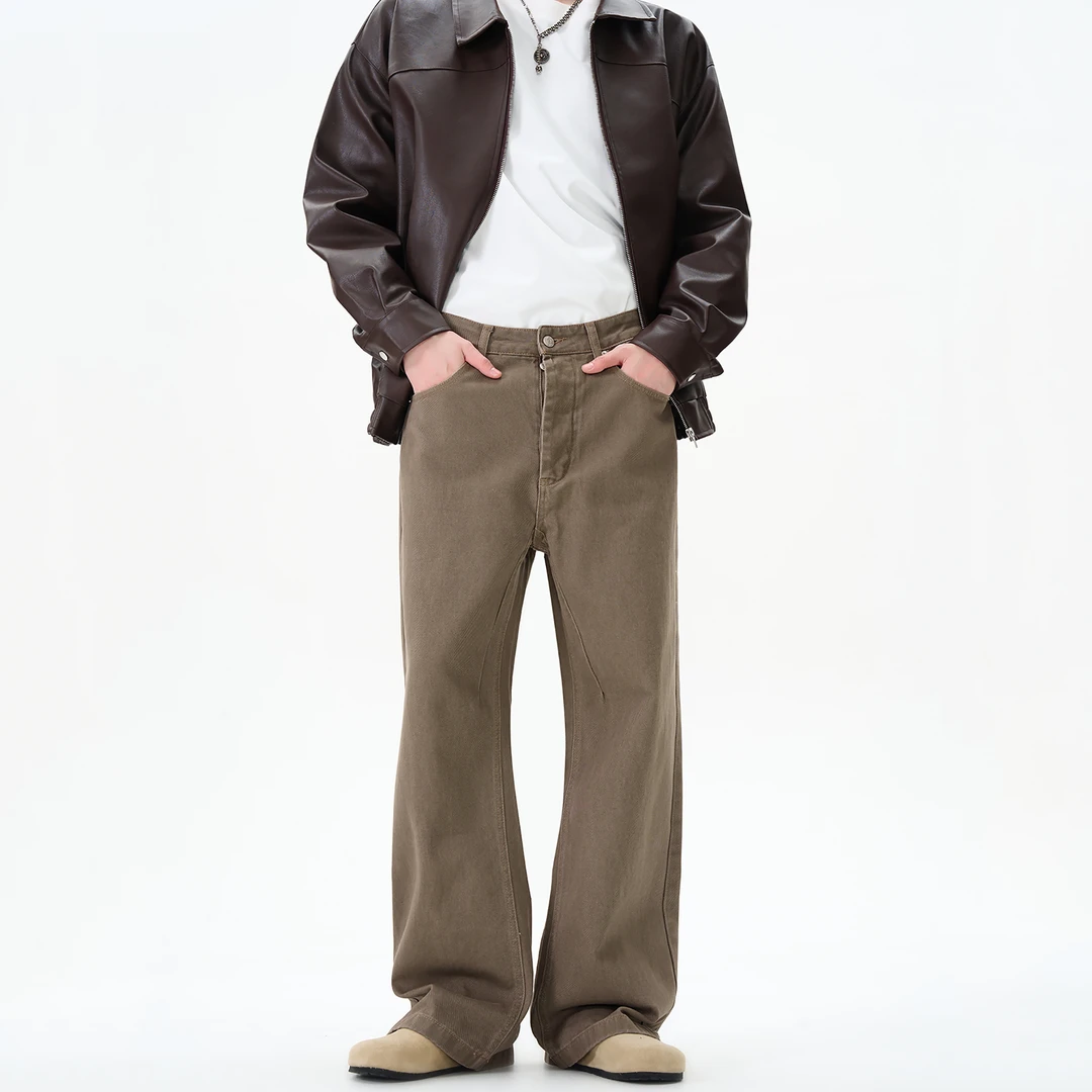 FHGFF美拉德咖色直筒牛仔裤男女春秋美式休闲cleanfit微喇叭裤子