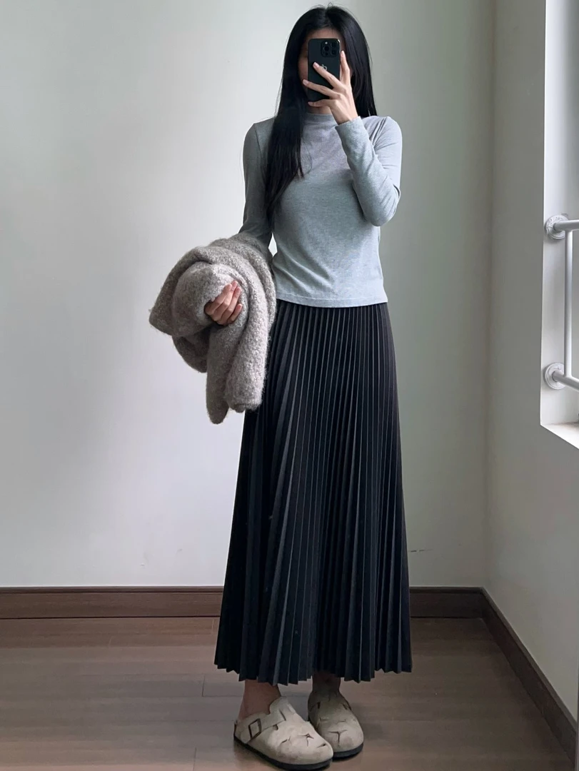 百褶半身裙女秋冬新款高腰显瘦a字裙韩系休闲百搭长裙