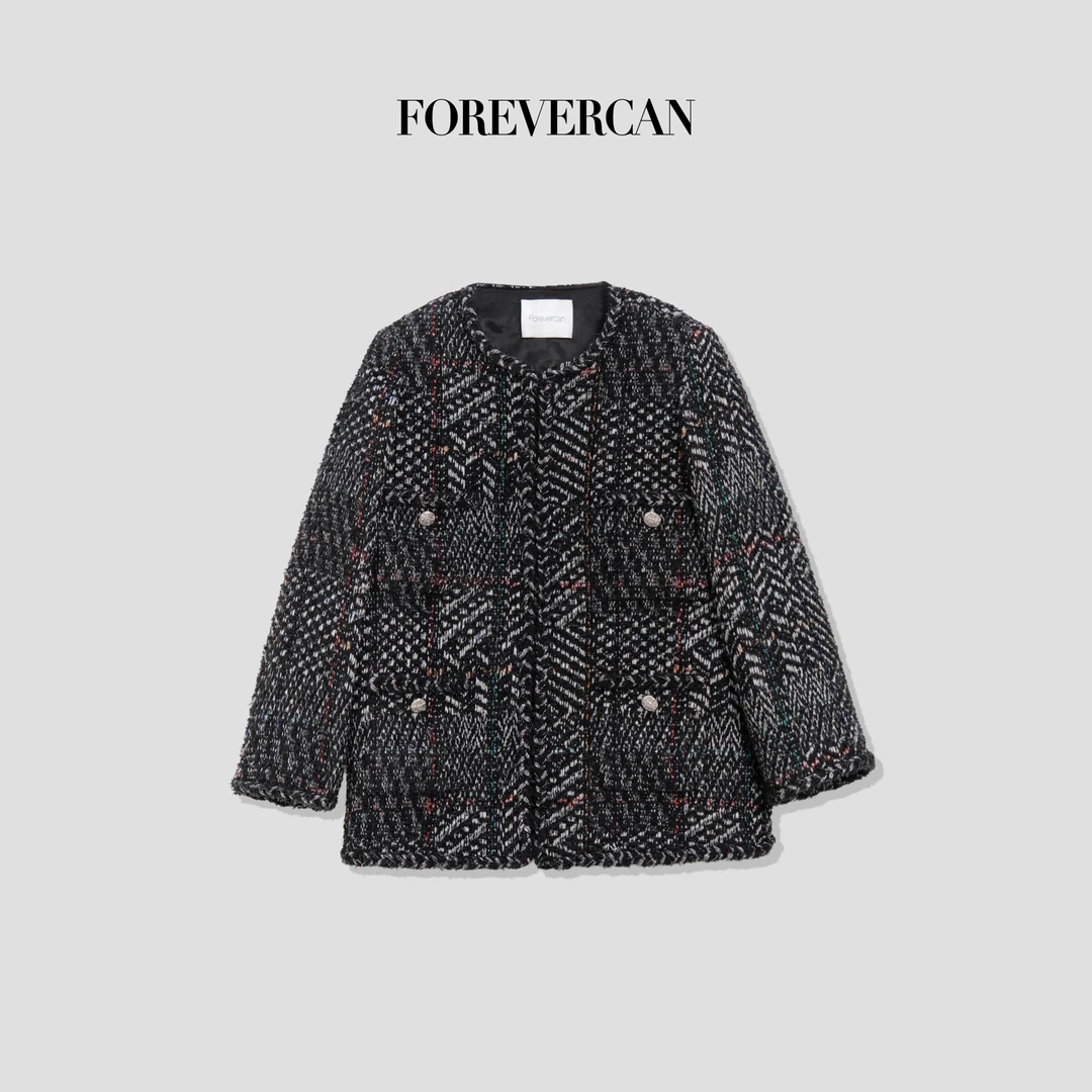 FOREVERCAN“无声黑白”客订稀有纱美丽诺羊毛粗花呢外套SC22361