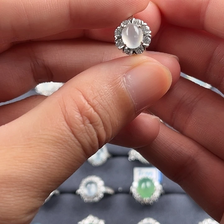 翡翠银S925镶嵌戒指缅甸A货翡翠