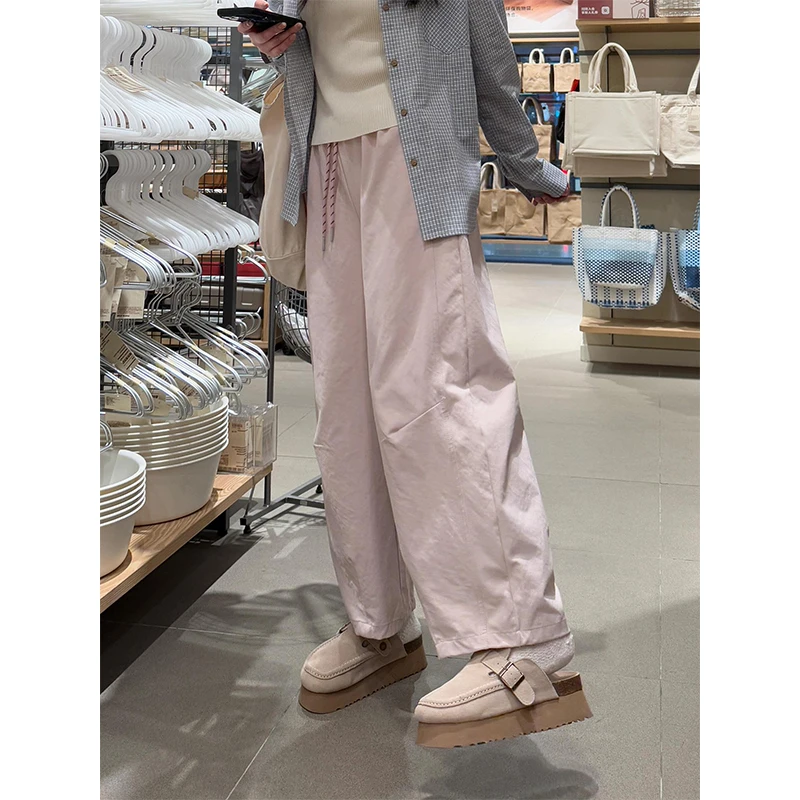 大码粉色高级感百搭显瘦百搭休闲裤女夏季新款小个子垂感阔腿裤子