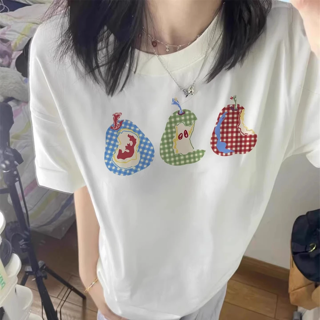 白色短袖女款爆款2025夏季新款设计感小众美式宽松落肩T恤女上衣